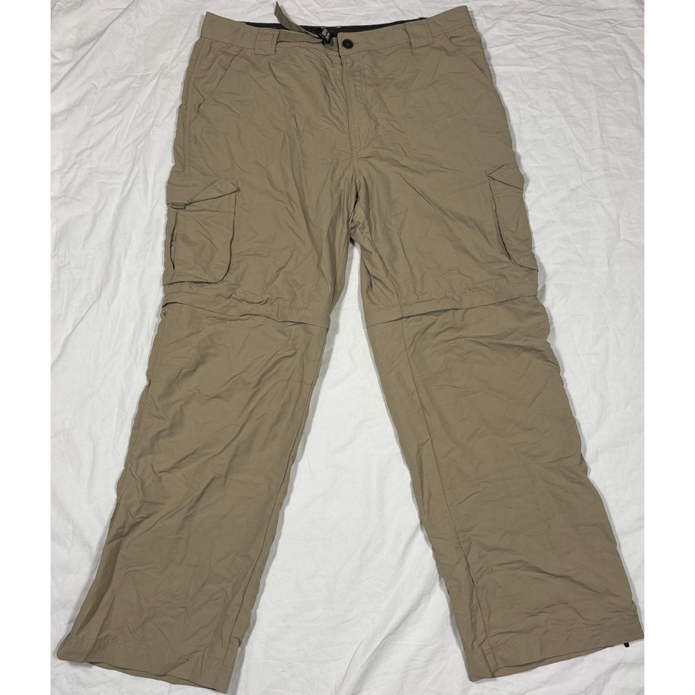 Rustic Ridge Mens Convertible Cargo Pants Khaki Adjustable Waist Hiking 38x32